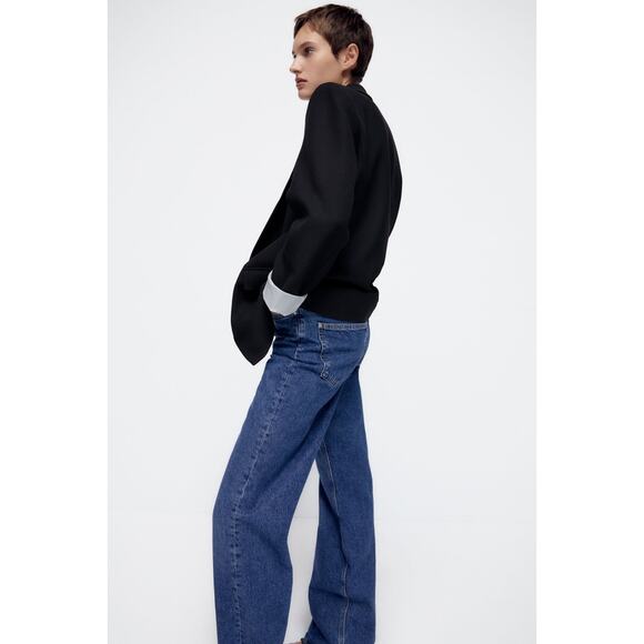 NEW Zara Printed Cuff Blazer in Black Size XS - Picture 4 of 10